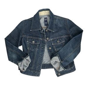 Vintage GAP Y2K Dark Wash Blue Jean Mid Length Denim Jacket Women’s Size XS